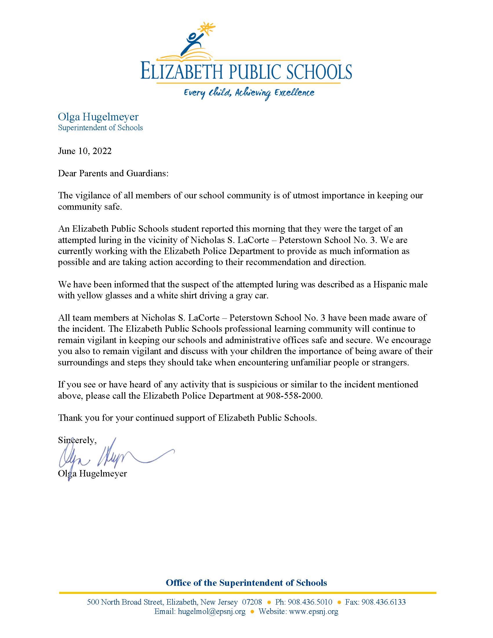  Incident of attempted luring near Nicholas S LaCorte-Peterstown School 
